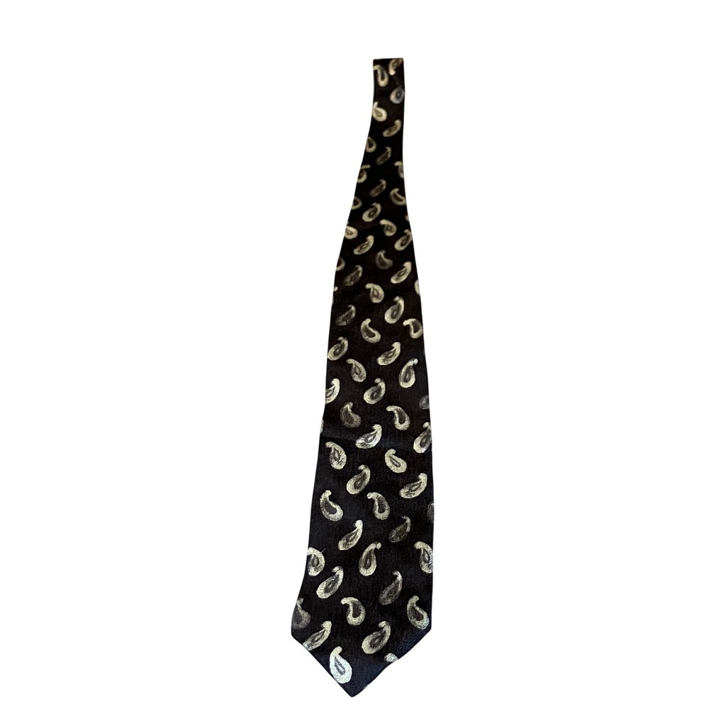 Joseph Abboud Necktie Mens Black Silver Paisley Silk  Designer Made in Italy